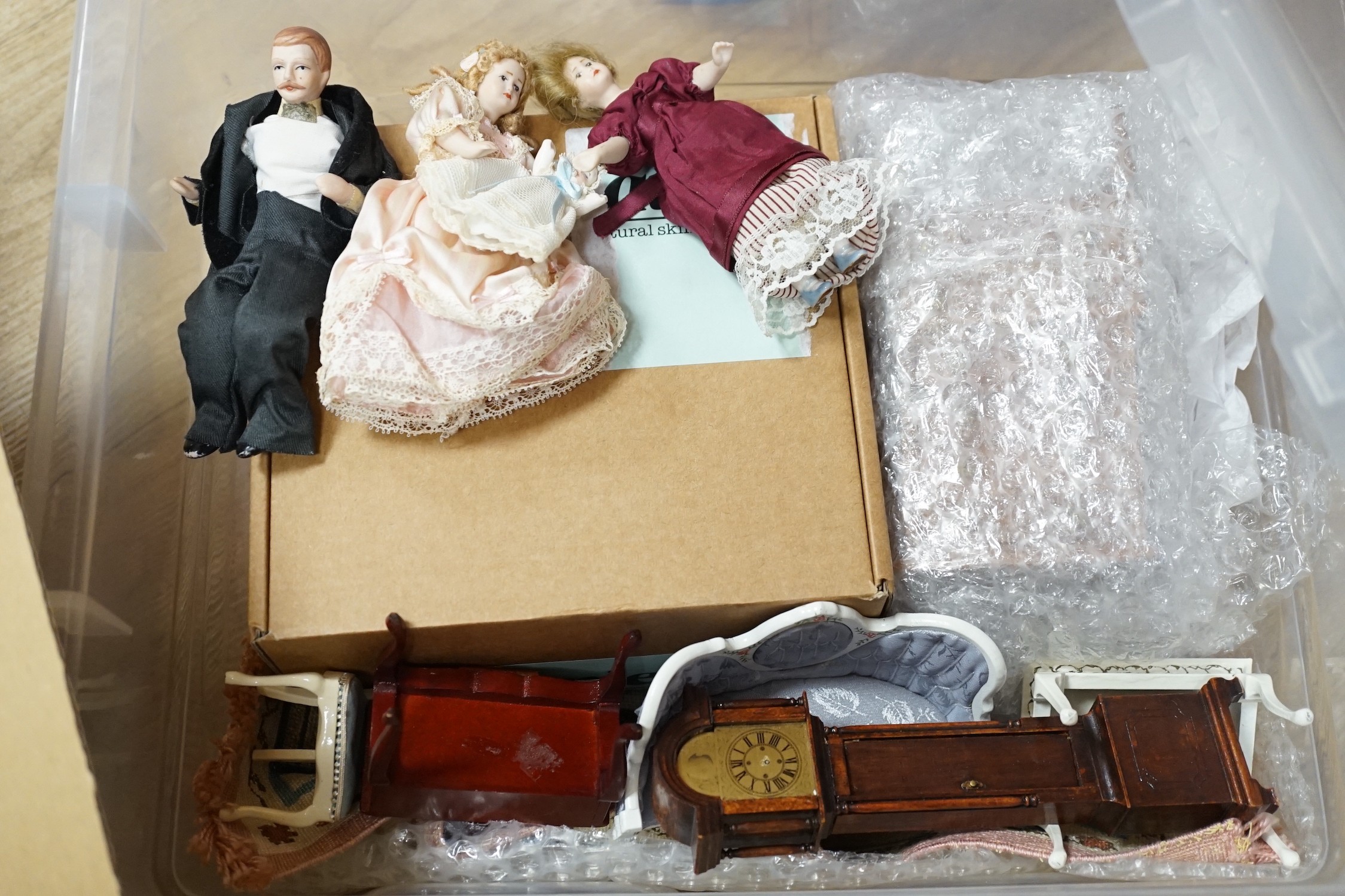 A large group of doll's furnishings